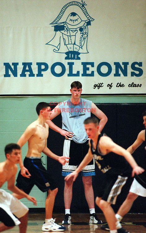 Two years ago 18 yr old Neil Fingleton traveled to Worcester from his home in Durham, England to learn a game he had never played. Tommorow (Dec1) he will have come full circle when he announces ( at a press conf at Holy Name High School of Worcester) his decision to accept a full Basketball scholarship at the University of North Carolina. Staff Photo: Mark Garfinkel